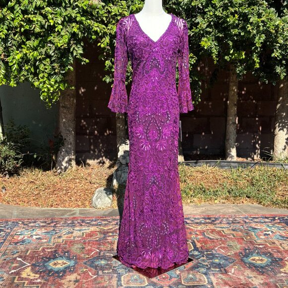 NWT JS Collections Purple Embroidered Illusion Dress | Size 6 Cocktail or Formal - Picture 3 of 13